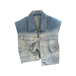 Design Gradient Loose Denim Vest Custom Women's Summer Polo Collar Fashion Short Versatile Vest Design Stitching Coat Millennial Fashion 21st Century Retro Fashion SKJN025 Design Gradient Loose Denim Vest Custom Women's Summer Polo Collar Fashion Short Versatile Vest Design Stitching Coat Millennial Fashion 21st Century Retro Fashion SKJN025